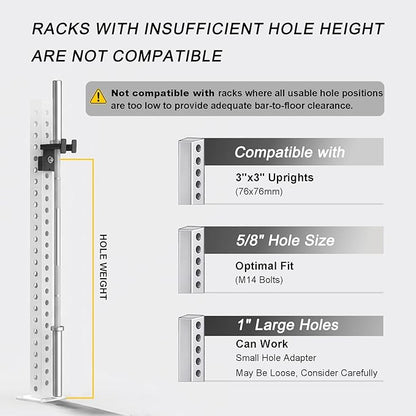 Barbell Holder for 2x2 & 3x3 Power Racks, No Drilling Required – Heavy-Duty Steel Barbell Storage Rack with Protective Padding, Fits 5/8''-1'' Holes – Secure & Space-Saving Gym Equipment Organizer