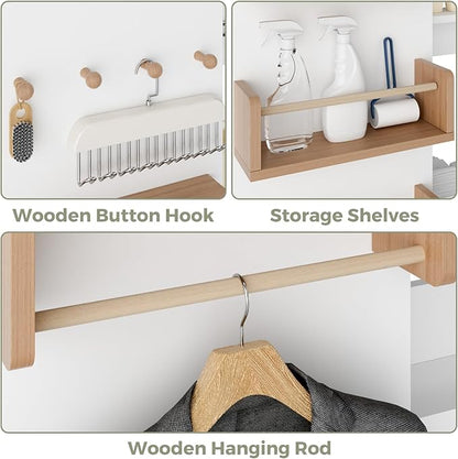 Wall Mounted Ironing Board Cabinet with Storage, Foldable Wall Ironing Board with Sliding Door, Wall Mount Space Saving Ironing Station for Laundry Room, Living Room, Entrance