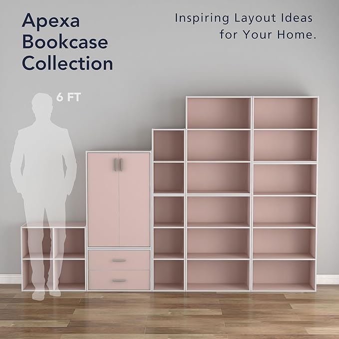 Homes: Inside + Out Apexa 3-Tier Cube Storage Organizer Shelves, Stackable Wood Bookcase Fits Cubby Bins for Organization, Dorm Teen Room Decor & Home Office, Light Pink