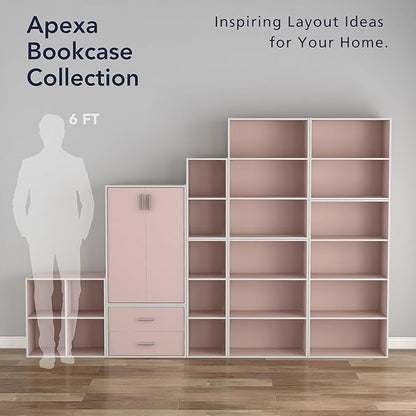 Homes: Inside + Out Apexa 4-Cube Storage Organizer Shelves, Stackable Wood Bookcase Fits Cubby Bins for Organization, Dorm Teen Room Decor & Home Office, Light Pink