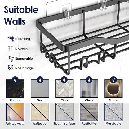 Shower Caddy Adhesive Shower Organizer 8-Pack, Rustproof Stainless Steel Bathroom Shelves, Large Capacity No-Drill Rack Storage Accessories with Soap Dish Toothbrush Holder Hooks