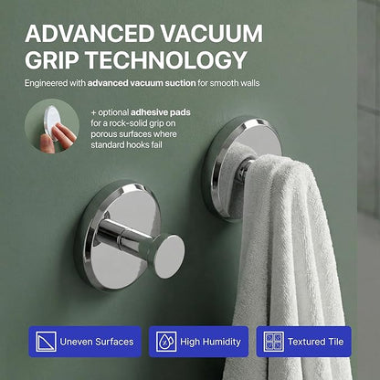HOME SO Suction Cup Hooks for Shower & Bathroom Towel Holder 2-Pack – Suction Cups Hooks for Hanging Towels, Robes, & Coats - Tiles, Glass Door or Mirror – Shower Hooks & Towel Hooks Organizer -Chrome