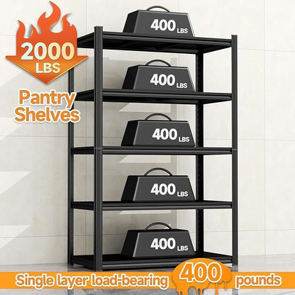 Kitchen Storage Shelves, 78''H*35''W Microwave Stand, Adjustable Metal Shelving, 2000LBS Bakers Rack, Black Kitchen Shelf, 5-Tier Shelving Unit for Bathroom, Pantry, Laundry, Closet, Garage