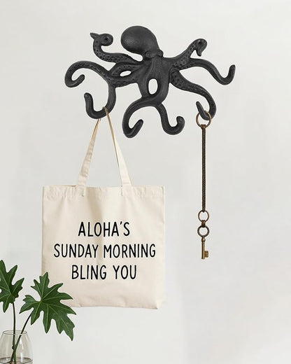 Wall Hooks for Hanging - Cast Iron Vintage Wall Decor Coat Rack - Vintage Rustic Design Hat Hooks for Kitchen, Entryway - Handmade Heavy Duty Key Hook (Octopus)