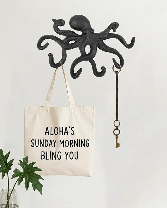Wall Hooks for Hanging - Cast Iron Vintage Wall Decor Coat Rack - Vintage Rustic Design Hat Hooks for Kitchen, Entryway - Handmade Heavy Duty Key Hook (Octopus)