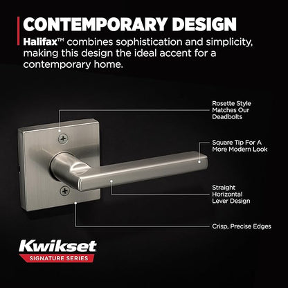 Kwikset Halifax Dummy Door Handle, Single Sided Lever for Closets, French Double Doors, and Pantry, Satin Nickel Non-Turning Reversible Interior Push/Pull Lever, with Microban Protection