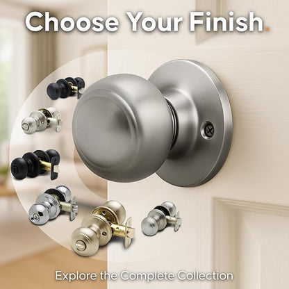 Copper Creek Colonial Passage Interior Door Knob – ANSI Grade-3 Certified, Modern Heavy Duty Handle, Easy Install and Reversible for Bedroom, Bathroom and Closets – Satin Stainless (1 Pack)