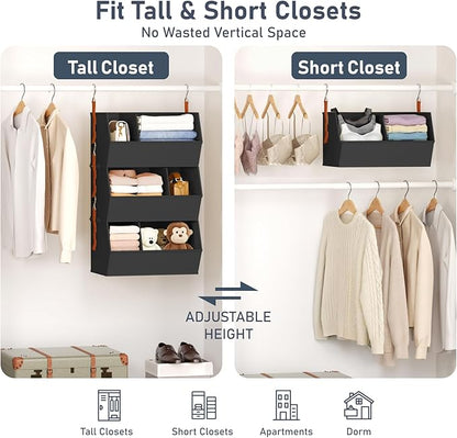 Hanging Closet Organizer Extra Large, Clothes Hanging Shelves for Closet with Divider, Collapsible Closet Storage System, Fabric Storage Bins for Home, Dorm, Rv, Sweaters, Handbags, Underwear, Sock
