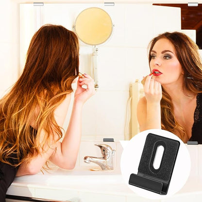 16pcs Metal Mirror Holder Kit, J Type Hanger Clip Kit with Screws Rubber Pads Hooks Heavy Duty Mirror Hanger Hardware for Frameless Mounting Wall Tile Billboard Display (Black)