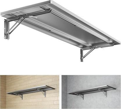 1.3x4FT Adjustable Garage Shelf Wall Mounted Fold Down Shelf Metal Heavy Duty Sliver 1Pack