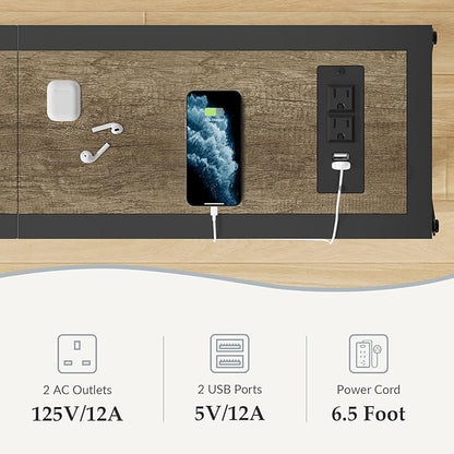 70" Sofa Tables Narrow Long, Behind Couch Table with Oulets & USB Ports, Industrial Long Skinny Stand for Entryway,Hallway, Living Room, Bedroom 7.9" D x 70" W x 30.3" H