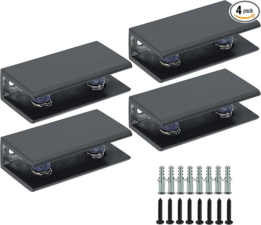 Alise Glass Shelf Bracket Adjustable Shower Brackets,Heavy Duty Rectangle Clamp Holder for 6-10mm Glass Shelves,Wall Mount Clamps Clip Support Panel Hardware Replacement Parts,Black(Pack of 4)