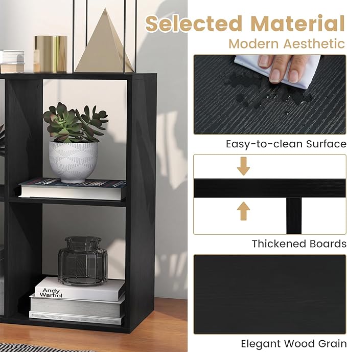Giantex 6-Cube Bookcase, Cubby Bookshelf w/Back Guardrail & Anti-Tipping Kits, 9-Tier Freestanding Storage Organizer with Shelves, Open Back Display Rack for Living Room, Bedroom, Study