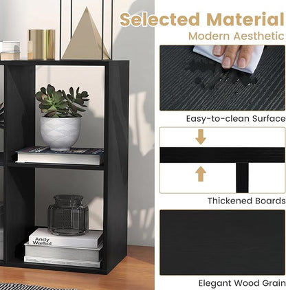Giantex 6-Cube Bookcase, Cubby Bookshelf w/Back Guardrail & Anti-Tipping Kits, 9-Tier Freestanding Storage Organizer with Shelves, Open Back Display Rack for Living Room, Bedroom, Study