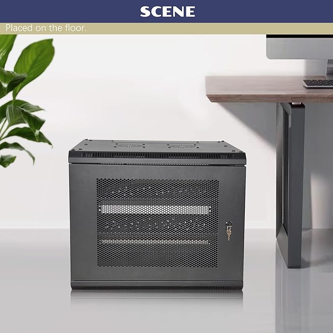 6U Wall Mount Server Cabinet with A Lockable Front Vented Door, Cooling Fans, Removable Side Panels - 45cm Depth, 19" Network Rack Including Full-Size Rack Shelf for IT Equipment