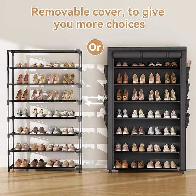 Shoe Rack with Cover, 7 Tier Shoe Organizer Storage for 32-40 Pair Shoes and Boots Large Shoe Storage Shelf Space Saving Vertical Shoe Rack for Closet, Front Door Entrance, Dorm, Garage