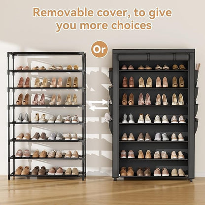 Shoe Rack with Cover, 7 Tier Shoe Organizer Storage for 32-40 Pair Shoes and Boots Large Shoe Storage Shelf Space Saving Vertical Shoe Rack for Closet, Front Door Entrance, Dorm, Garage
