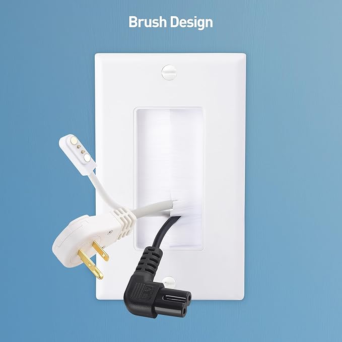 Cable Matters 2-Pack 1-Gang Wall Cable Pass Through, Brush Wall Plate with Bracket, InWall Cable Management Solution for Home and Office, White