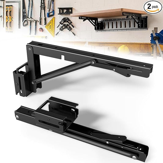 2 Pack E Track Folding Shelf Brackets - 12 Inches Heavy Duty Steel E Track Folding Shelf Bracket with Stainless Pivot,E Track Folding Fixed Shelf Bracket for Truck,Enclosed Trailer,Garage,Workbench