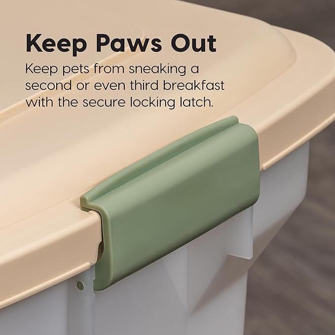IRIS USA Dog Food Storage Container 58 lbs, Attachable Wheels, for Dog Cat Birds and other Pets, Food Storage Bin, Keep Fresh, Easy Mobility, BPA Free - Made in the USA, Almond/Clear