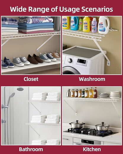 12 Packs Support Brackets for Wire Shelving, Closet Support Brackets with Anchors and Screws, Wire Closet Shelving Accessories for Wardrobe and Wall Bracket(Only include 12pack Support Brackets)