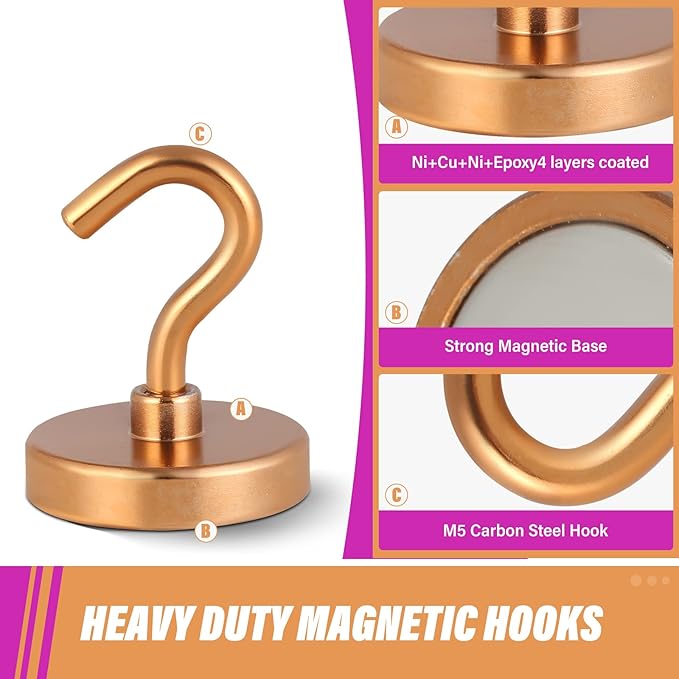 Neosmuk Magnetic Hooks, Heavy Duty 130lb+ Strong Magnet Hook for Cruise Cabins, Cruise Ship Essentials for Hanging, Metal Wall Refrigerator Hangers (Bronze, 10 Pack)