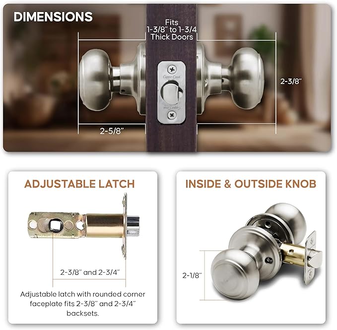 Copper Creek Polished Stainless Door Knobs - Round Colonial Knob, 1 Pack, Interior Passage Handle Perfect for Home Improvement - Fits All Standard Doors - Hallway, Closet, Bedroom, Bathroom