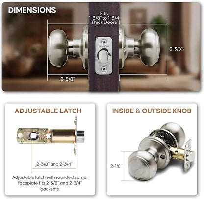 Copper Creek Polished Stainless Door Knobs - Round Colonial Knob, 1 Pack, Interior Passage Handle Perfect for Home Improvement - Fits All Standard Doors - Hallway, Closet, Bedroom, Bathroom