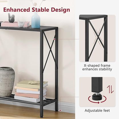 Tajsoon Small Entryway Table, 2-Tier Narrow Consle Table for Entryway, Small Hallway Table with Storage Shelves, Thin Sofa Table for Hallway, Living Room, Corridor, Office, Black