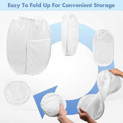 DUCOO Pop Up Hamper, 2 PCS Mesh Pop Up Laundry Hamper, Foldable Mesh Laundry Basket with Space Saving Design for Home, Dorm, Travel and Storage, White
