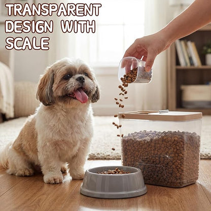 Lounsweer 4 Piece Pet Food Storage Container Dog Cat Treat Storage Container Large Airtight Rice Dispenser with Measuring Scoops for Dog Cat Bird Food Flour Kitchen Supplies(Clear,22 lb)