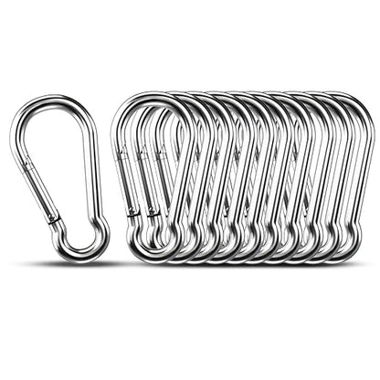 Small Carabiner Clip Hooks, 10pcs 1.97 inch Carabiners Heavy Duty, 304 Stainless Steel Spring Snap Hook Fits Camping Hiking, Metal Clips for Rope Chain Keys Rings
