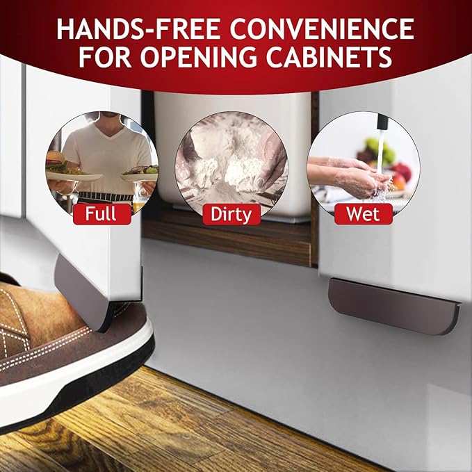 2-Pack Under Cabinet Foot Pull with Adhesive and Screws, Hands Free Toe Foot Pull Opener for Kitchen Trash Cabinet Drawer, 4 Inch (Matte Black)