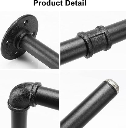 Industrial Iron Pipe Clothes Hanging Bar DIY Wall-Mounted Garment Rack Heavy Duty Clothing Rack for Bedroom, Laundry Room, Closet Storage (Black 24 inch)