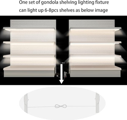 Gondola Shelving Lights 48" kit with 8 pcs 6000K Pure White LED Light Bars, Power Supply and Accessories for Super Market, Retail Display, Business Shelves via Magnets to fit (48" 8PCS)