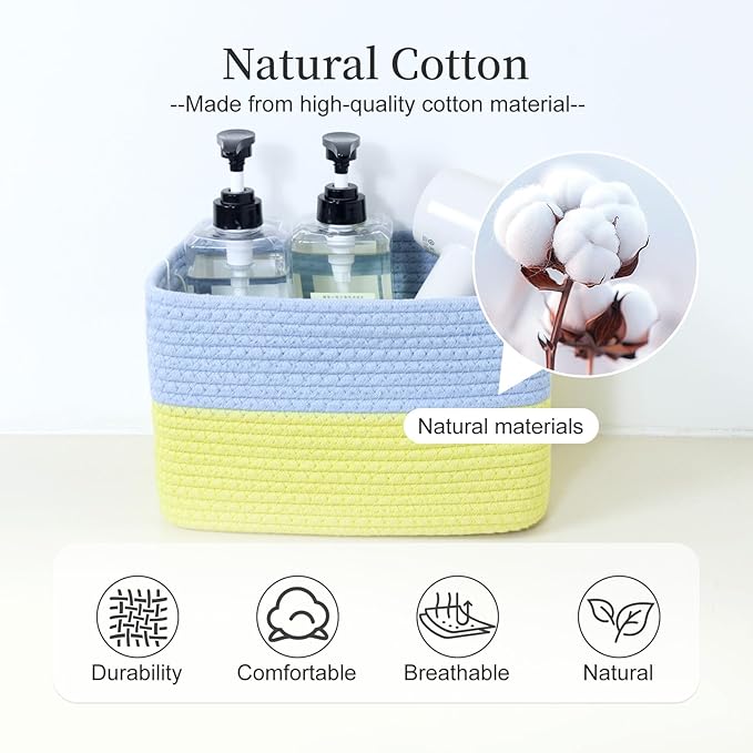 Hopegiver 3 Pack Rainbow Woven Storage Baskets for Shelves, 11x8x7 Inch Cotton Rope Decorative Organizer Bins for Blanket Clothes Book Baby Pet, Colorful Toy Basket for Kids Room, Playroom, Nursery