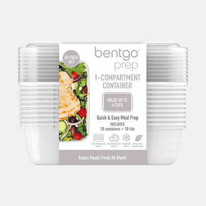 Bentgo 20-Piece Lightweight, Durable, Reusable BPA-Free 1-Compartment Containers - Microwave, Freezer, Dishwasher Safe - White