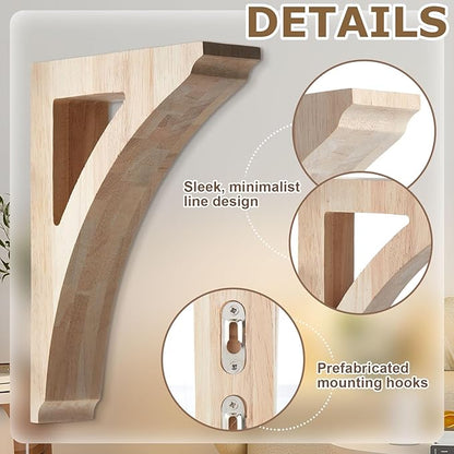 8 Pcs 1 3/4" W x 6 1/2" D x 9" H Traditional Wood Corbels Wooden Shelf Brackets Unfinished Paintable Solid Wooden Bracket for Doorway Countertops Home Shelves Cabinet Furniture Support