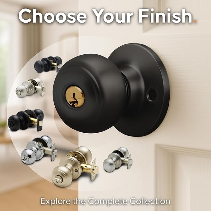 Copper Creek Colonial Entry Door Knob – Keyed Entry Handle with Lock and Key, ANSI Grade-3 Certified, DIY-Friendly Install for Interior and Exterior Entrance Doors – Matte Black (1 Pack)