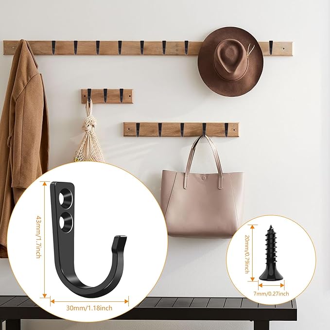WODEGIFT 12 Pcs Metal Wall Hooks, Coat Hook, Hooks for Hanging，Suitable for Towels, Hats, Jackets, Backpacks, Keys, Coffee Mugs (Black)