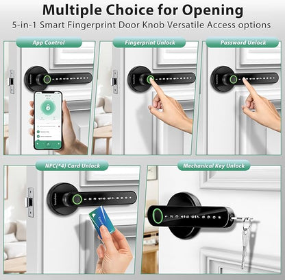 Smart Door Lock with Knob, Keyless Entry Door Locks with Handle, Fingerprint Door Knob for Bedroom/Front Door/Apartment,Generate Passcode Remotely