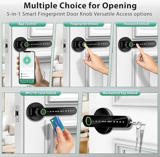 Smart Door Lock with Knob, Keyless Entry Door Locks with Handle, Fingerprint Door Knob for Bedroom/Front Door/Apartment,Generate Passcode Remotely