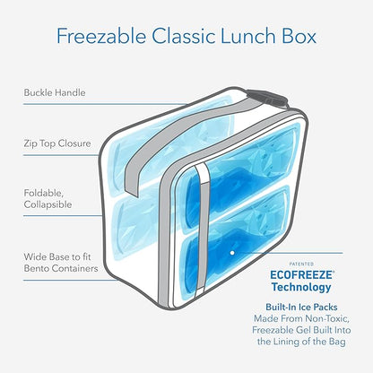 PackIt® Freezable Classic Lunch Box, Happy Clouds, Built with EcoFreeze® Technology, Fully Freezable, Collapsible, Reusable, With Zip Front Pocket and Buckle Handle, Designed for Fresh Lunch On the Go
