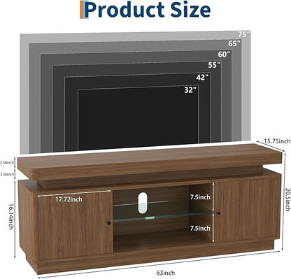 TV Stand Entertainment Center with Storage Cabinets, LED Lights Open Shelves & Power Outlets Media TV Console Table for UP to 75" Television Stands