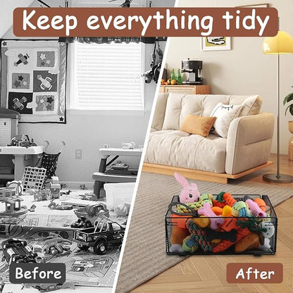 Geyecete dog toy storage Iron art dog toy organizer folding dog toy basket trapezoid Large Dog Stuff Organizer with Handle-Toy box Can be Personalized