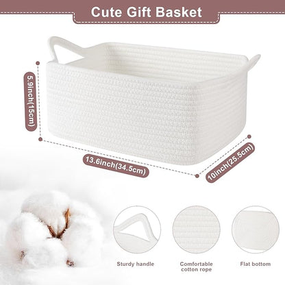 Basket for Gifts Empty, Woven Storage Basket with Gift Bag, Ribbon and Wrap Tissue Paper, Small Rope Toy Storage with Handles for Baby Shower, Dog Toy Organizer, 13.6" x 10" x 5.9”