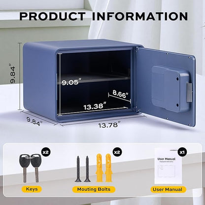Biometric Safe for Home, 0.6 Cube Feet Auto-Open Fingerprint Safe with Touch Screen, Alarm System & Removable Shelf, Small Money Box for Cash, Jewelry, Documents, Home Office Use,Blue