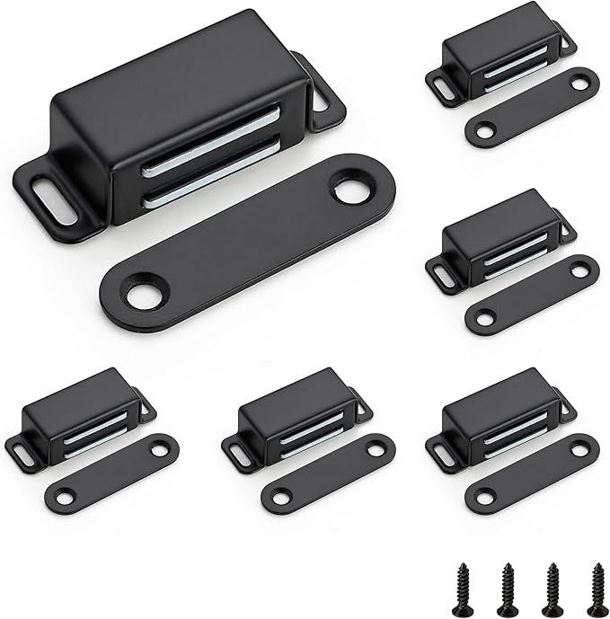 Ravinte 6 Pack Black Magnetic Door Catch, Matte Black Cabinet Magnets, Strong Magnetic Catch Latch for Kitchen Cabinets, Drawers & Cupboards, Stainless Steel Closures