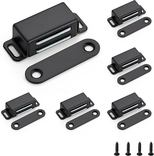 Ravinte 6 Pack Black Magnetic Door Catch, Matte Black Cabinet Magnets, Strong Magnetic Catch Latch for Kitchen Cabinets, Drawers & Cupboards, Stainless Steel Closures