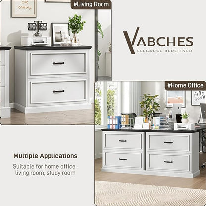 2 Drawer File Cabinet, Farmhouse Lateral Filing Cabinet for Letter/A4/F4/Legal Size Hanging Files, Large Wood File Storage Cabinets Printer Stand for Home Office, White and Black